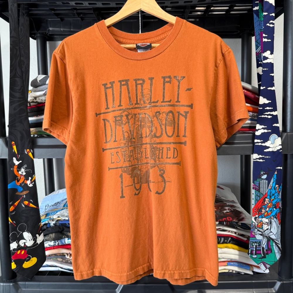 Y2K Orange Harley-Davidson Rocky Top Pigeon Forge TN Graphic T-Shirt Medium